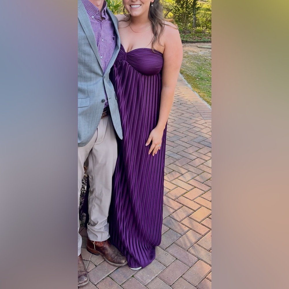 Whimsical Beauty Dark Purple Satin Plisse
Strapless Maxi Dress